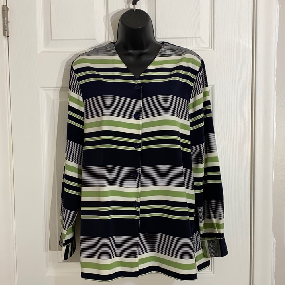 Alfred Dunner Long Sleeve Striped Button Down Blouse Sz 12P